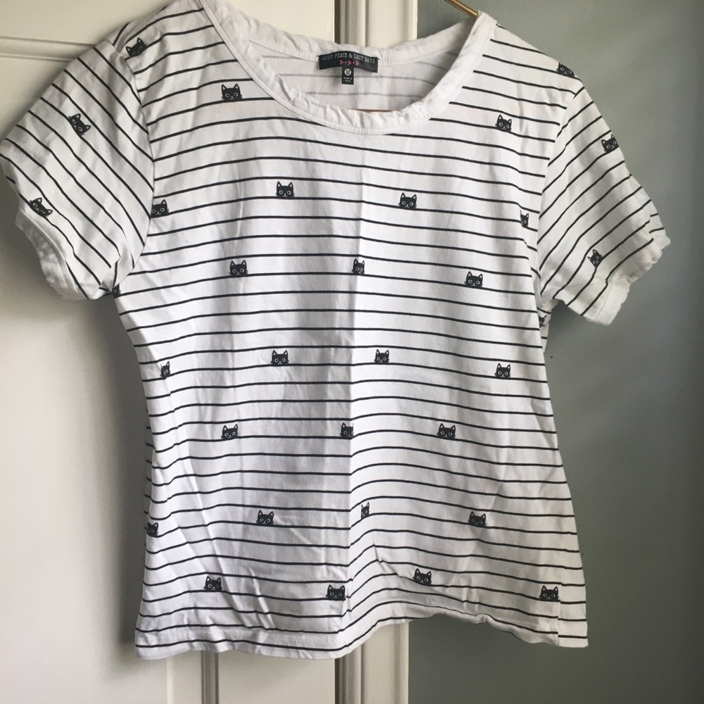 Love Peace & Lazy Days Cat Tee sz M